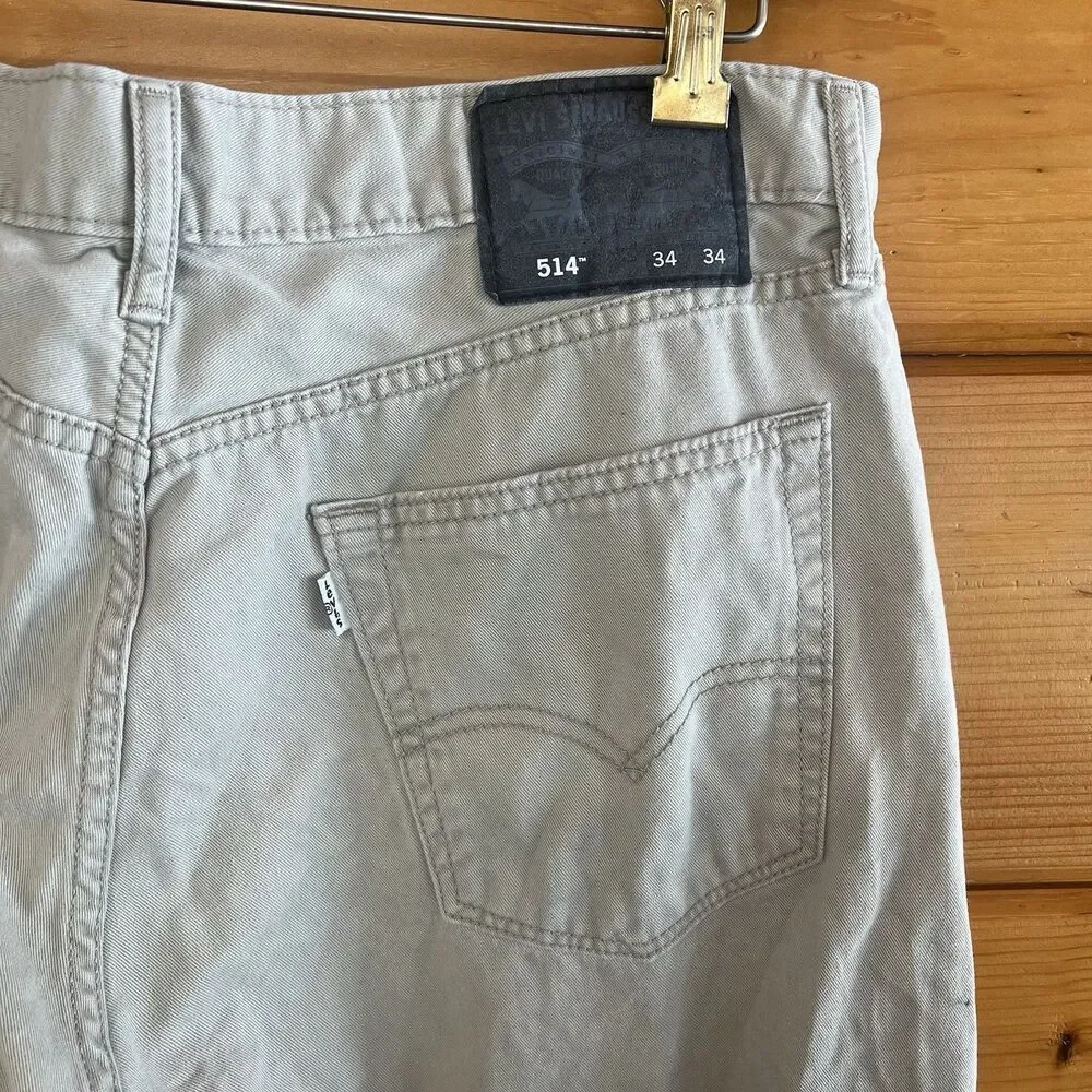 Levis 514 Pants Mens 34x34 Khaki Straight Leg Cotton Casual Classic Jeans